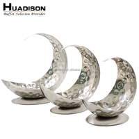 Plateau de service Huadison en acier inoxydable martelé, grand plateau de buffet en forme de lune pour restaurant, saladier