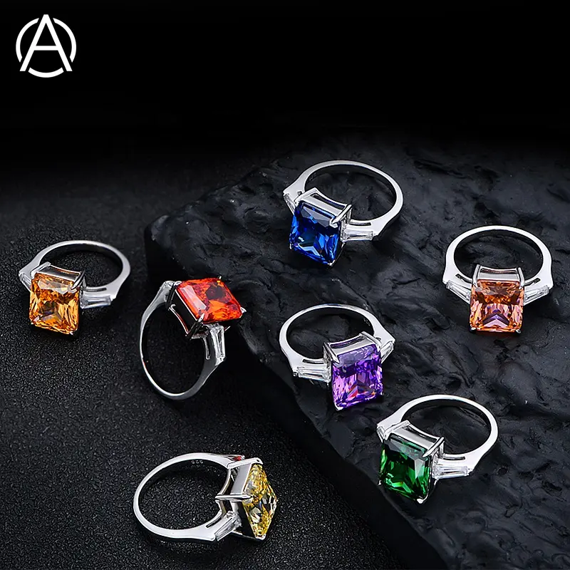 Factory Price Super Sparkling 8A Cubic Zirconia Ring Sterling Silver 925 Women High Carbon Diamond Rings for Wedding Party