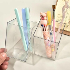 Porte-stylo carré en acrylique, Tube de rangement en plastique transparent pour papeterie, pour étudiants, organisation du bureau - Product Image 2