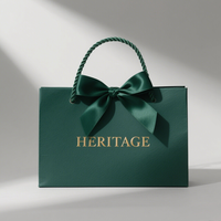 High Quality Luxury Green Paper Bags with Ribbon Bow Handles for Fashion Event Jewelry Clothes Shopping Business