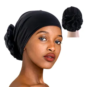 Wholesale factory price Europe and the United States new monochrome Muslim chiffon plate flower hat Arab headscarf hat