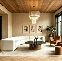 Table basse ronde contemporaine en pierre avec piétement en bois pour salon, villa de luxe, projet de mobilier moderne