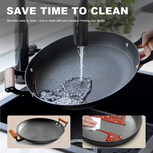Sartén Wok de Hierro Fundido para Restaurante, 32 cm, Ligera, Antiadherente, Sartén de Hierro Fundido con <span class=keywords><strong>2</strong></span> Asas Laterales de Madera de Haya - Product Image 5