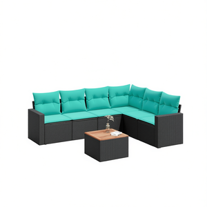 Ensemble de canapés de patio en polyrotin noir moderne avec coussins, 7 places, mobilier d'extérieur au design contemporain - Product Image 1