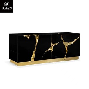 Buffet de luxe <span class=keywords><strong>miroir</strong></span> avec pieds sculptés abstraits dorés, meuble de rangement décoratif haut de gamme pour salon de villa - Product Image 5