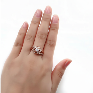 Anillo de promesa de tono de oro rosa brillante SHIVPATH con piedra preciosa central y detalles de pavé perfecto para aniversarios oro sólido de 14K - Product Image 1