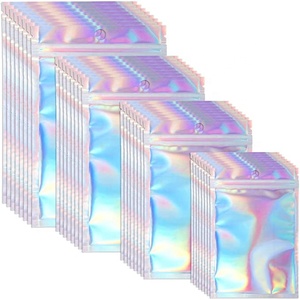Custom Logo Smell Proof Resealable Transparent Holographic Candy Packaging Small Zip Lock Mylar bag