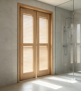 Par de Persianas de Madera con Acabado Teñido, Operación Manual, Diseño Rectangular Minimalista, para Baño - Product Image 1