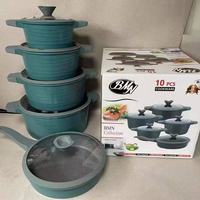 Juego de Ollas de Granito de Lujo de 10 Piezas, Antiadherente, de Aluminio Forjado, Olla de 20-32 cm, Cacerola de 28 cm, Sartén, Apto para Inducción, Venta al Por Mayor