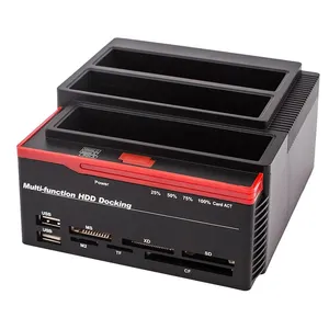 Multi Functie Externe Drie Bay Usb 3.0 Naar Sata Ide 2.5 3.5 Hard Drive Ssd Docking Station Met 2 Poort usb Hub Kaartlezer