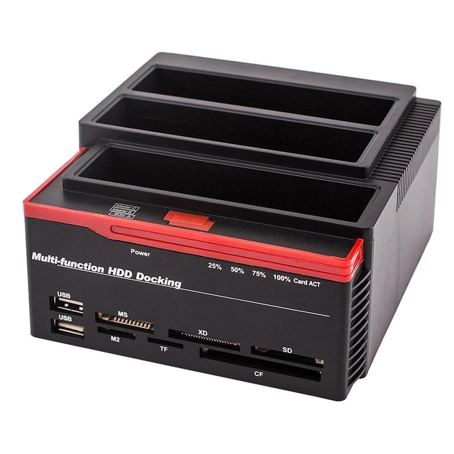 Multi Function External Three Bay USB 3.0 to SATA IDE 2.5 3.5 Hard Drive SSD Docking Station With 2 Port USB Hub Card Reader