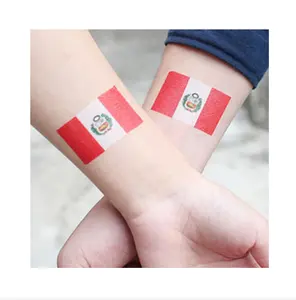 Stiker Tato Wajah Bendera Nasional Peru, Stiker Tato Tubuh Sementara untuk Penggemar Sepak Bola