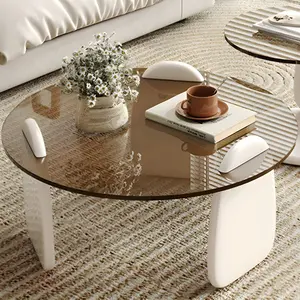 NOVA Nordic ชุดโต๊ะกลางกลางชากาแฟด้านบนของห้องนั่งเล่นทรงกลมทำจากไม้พื้นแข็งแบบนอร์ดิก