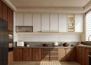 Diseño Familiar para el Hogar Moderno, Gabinete de Cocina con Acabado de Madera y Luz Cálida, con Isla Modular - Product Image 2