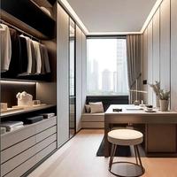 Fabricant d'armoires, armoires de chambre à coucher modernes et luxueuses en bois mélaminé en forme de U, système de dressing