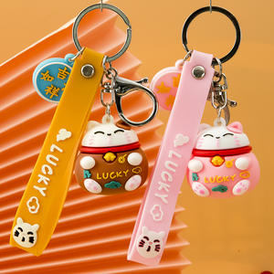 2025 créatif 3D joyeux bagage clé suspendu décoration Couple Anti perte cadeaux en gros Silicone richesse chat cloche porte-clés - Product Image 1