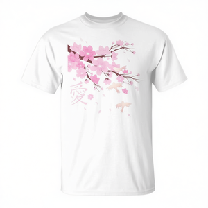 T-shirt haut de gamme avec branche de fleur de cerisier Sakura et symbole d'amour japonais - Product Image 2