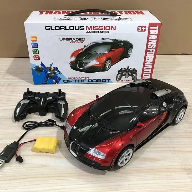 Mainan Hadiah Natal Terbaik, Baterai Isi Ulang 1:14 RC Mainan Transformasi Satu Tombol RC Mainan Aksi Remote Mobil R/C dengan Lampu