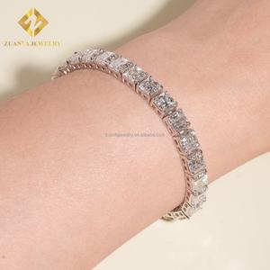 New Design Elegant Female Style Iced Out Hip Hop Jewelry S925 Silver Asscher Moissanite Diamond Cluster Tennis <b>Chain</b> Bracelet - Product Image 3