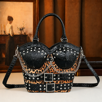 Sac à main de luxe de créateur pour femme, forme corset, motif léopard, clouté, avec poignée supérieure, porté épaule et bandoulière