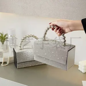 New Fashion Small Square Bag Water Diamond Pearl Wrist Women's Handbag