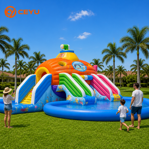 Ceyu Toboggan <span class=keywords><strong>aquatique</strong></span> gonflable commercial, piscine et piscine à bulles, motif dauphin, pour enfants et adultes, idéal pour fêtes <span class=keywords><strong>de</strong></span> jardin, location et vente en gros - Product Image 1