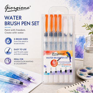 Set di 6 Pennelli ad Acqua Ricaricabili Giorgione, Grande Capacità, in Nylon, Punta Tonda e Piatta, Morbidi, per Pittura ad Acquerello - Product Image 1