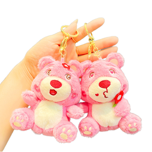 Porte-clés en peluche ours rose en gros, pendentif pour sac à dos en coton, porte-clés de dessin animé, poupée cadeau - Product Image 1