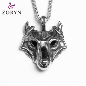 Collares con Colgante de Cabeza de Lobo Vikingo de Acero Inoxidable, Collares de Moda de Acero de Titanio con Diseño Punk Gótico de Mitología Nórdica para Hombres - Product Image 1