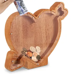 Personalizzato infrangibile Nursery Decor lettera di legno salvadanaio salvadanaio salvadanaio in legno salvadanaio a forma di cuore per bambini bambine