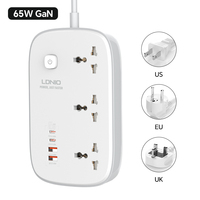 Multiprise Électrique LDNIO SC3416 avec Prise Secteur Gan 65W US EU UK, Bloc d'Alimentation 100-250V et Parasurtenseur