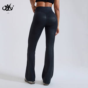 Taille haute Imitation <span class=keywords><strong>Cuir</strong></span> Flare Yoga Pantalon Anti-curling Edge Design Fitness Sport Leggings Minceur Doux Yoga Pantalon pour Femmes - Product Image 2