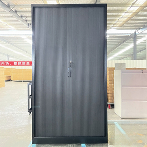 <span class=keywords><strong>Puerta</strong></span> Enrollable Negra Resistente para Archivador, <span class=keywords><strong>Puerta</strong></span> Tambour de Acero para Archivador con Cerradura para Almacenamiento de Oficina - Product Image 2