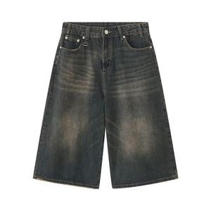 Retro Casual Baggy Distressed Y2K Washed Cotton Denim <strong>Shorts</strong> Custom Embroidered Wide <strong>Leg</strong> Vintage Streetwear <strong>Men's</strong> Denim Jorts - Product Image 1