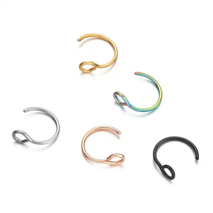 2pcs Ball Nose Clip 0.8x8mm Fake Nose Ring Hoop Adjustable Nasal Septum  Rings Surgical Steel False Nostril Piercing Body Jewelry - AliExpress