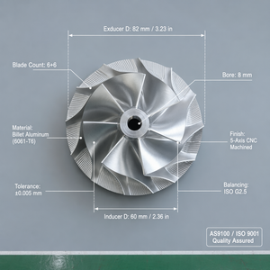 Maßgefertigtes 5-Achsen CNC-gefrästes Turbolader-Laufrad aus Titan-Aluminium für Luft- und Raumfahrt, OEM-Komponente für den weltweiten Export - Product Image 1