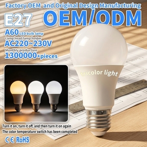 Bombilla LED A60 E27 AC220V, Tres Temperaturas de Color, Sin Atenuación, Pantalla de PC, Cubierta de Aluminio con Revestimiento Plástico, Ra80, Residencial - Product Image 1