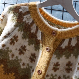 Women's Round Neck <b>Cardigan</b> <b>Sweater</b> Loose Fit Jacquard Knit Vintage Style Autumn Wear Anti Pilling Wool Top - Product Image 4