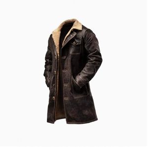 Giacca in Pelle Scamosciata <span class=keywords><strong>Marrone</strong></span> <span class=keywords><strong>Scuro</strong></span> Stile Retrò per Uomo Europeo, <span class=keywords><strong>Cappotto</strong></span> Casual Invernale - Product Image 5
