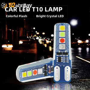 หลอดไฟ LED ซิลิโคน T10-3030-8SMD RGB สำหรับรถยนต์ 12V รุ่นใหม่ ใช้ได้กับรถยนต์ทั่วไป ไฟส่องป้ายทะเบียนแบบแฟลช - Product Image 2