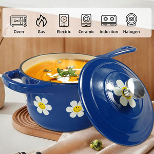 Pot à lait <span class=keywords><strong>en</strong></span> <span class=keywords><strong>fonte</strong></span> émaillée avec impression de décalcomanies personnalisées <span class=keywords><strong>en</strong></span> gros, <span class=keywords><strong>casserole</strong></span> à décalcomanies haute température avec couvercle pour la cuisine domestique - Product Image 1