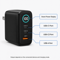 Pengisi Daya Cepat GaN 100W dengan Tiga Port, Adaptor Daya PD PPS untuk Laptop, Ponsel, Tablet, dan Penggunaan saat Bepergian