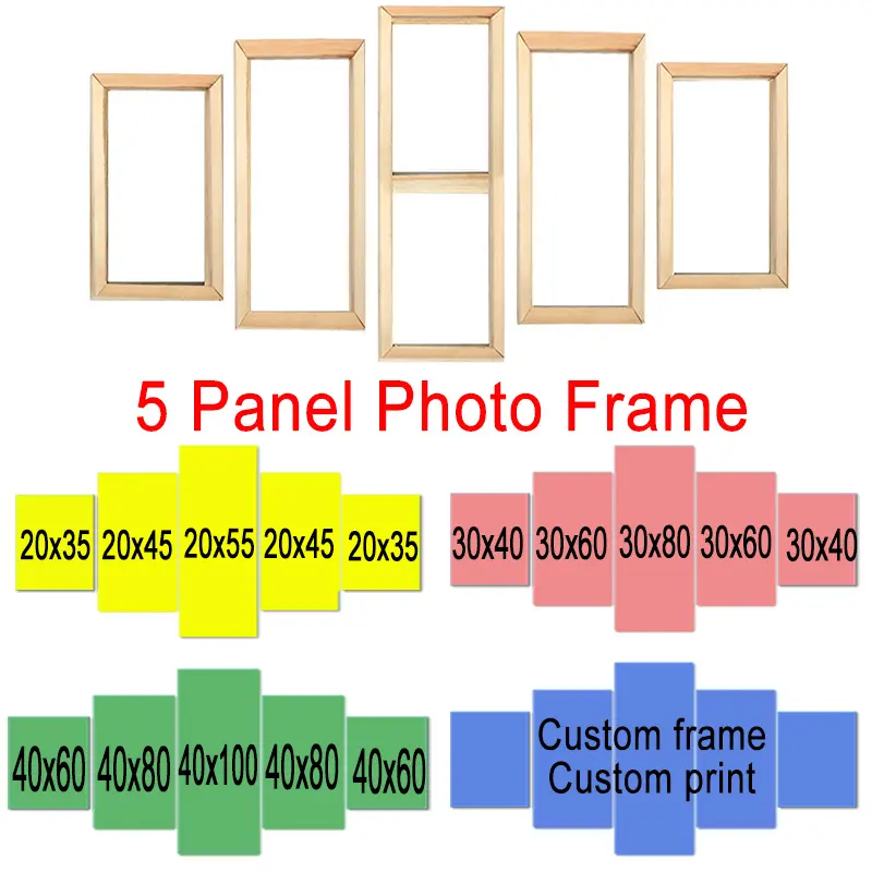 5 Panel Wooden Painting Frame Custom Photo Frame for Picture Poster diy wood frame canvas for painting