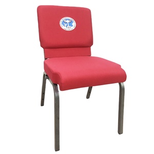 Chaise de culte en métal rouge avec logo personnalisé et poche arrière dans un cadre argenté, prix de gros - Product Image 1