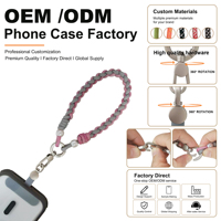Cordon de poignet tressé pour téléphone, personnalisable avec logo, perles, corde en nylon et mousqueton, sangle de fixation
