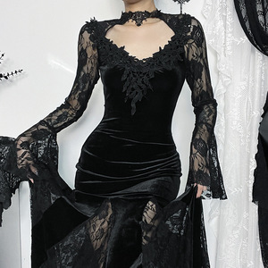 Gótico viento oscuro otoño nuevo estilo <span class=keywords><strong>Sexy</strong></span> Micro vestido Delgado encaje oscuro cola <span class=keywords><strong>de</strong></span> pez Vestido <span class=keywords><strong>de</strong></span> manga larga <span class=keywords><strong>Mujer</strong></span> - Product Image 2