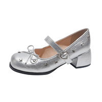 Escarpins Mary Jane en cuir métallisé pour femme à talon carré, avec boucle cœur, nœud et étoile, pour soirée, usine certifiée OEM ODM, logo personnalisé