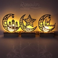 Plaque décorative Eid Mubarak en bois à LED, élément décoratif suspendu pour Ramadan, lune, étoile islamique, ornement