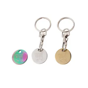 custom stainless steel shopping trolley tokens key ring metal grocery cart coin keychain