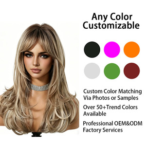 Perruque synthétique longue ondulée dégradée blond cendré avec frange rideau, résistante à <span class=keywords><strong>la</strong></span> chaleur, pour femme, usage quotidien, vente en gros - Product Image 4